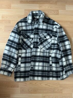 Zara Women Black & White Plaid Shacket